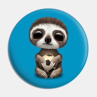 Cute Baby Sloth With Football Soccer Ball Pin