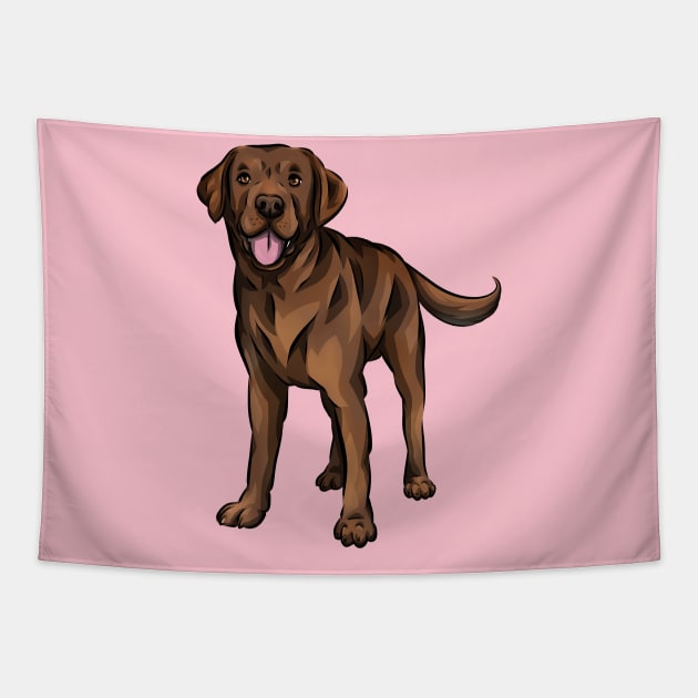 Cute Chocolate Labrador Dog Tapestry by Shirin Illustration