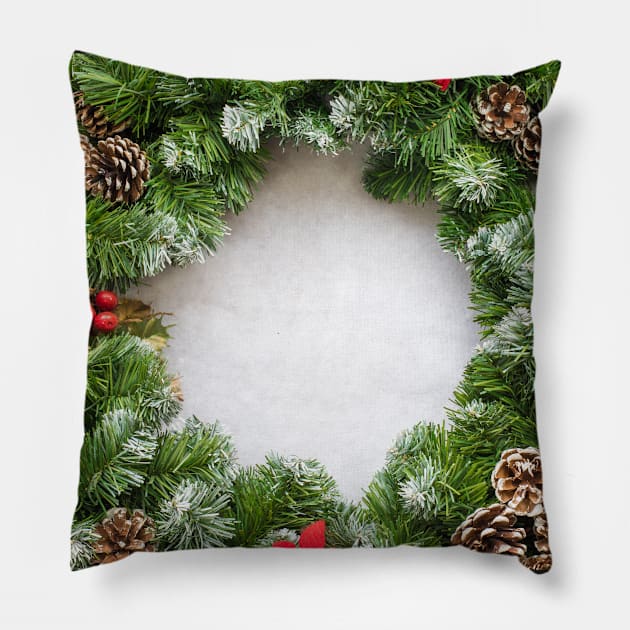 Close up of a Christmas Wreath with pine cones Pillow by Russell102