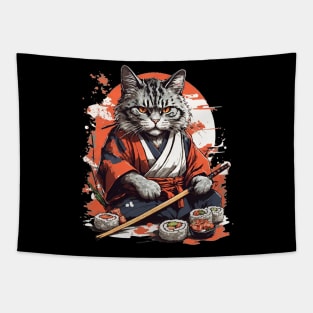 Cool Cat Sushi Art Tapestry