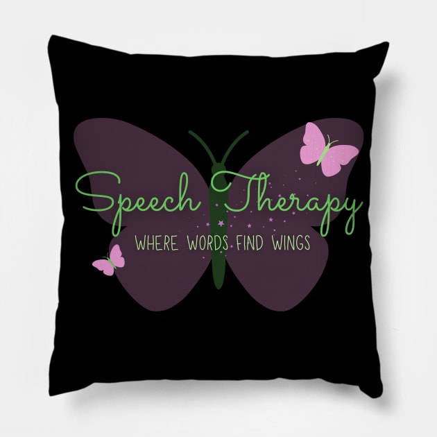 Speech Therapy – Words Find Wings - Purple Butterflies Pillow by bumpyroadway08