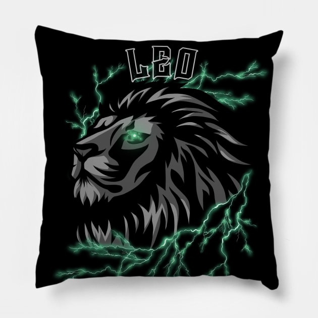 Lightning Leo (green) Pillow by RampArt