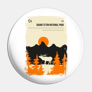 Grand Teton National Park Vintage Unique Travel Poster Pin