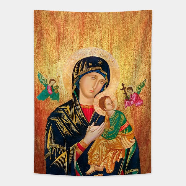 Our Lady of Perpetual Help in Golden-Cooper Wood Background Tapestry by Brasilia Catholic