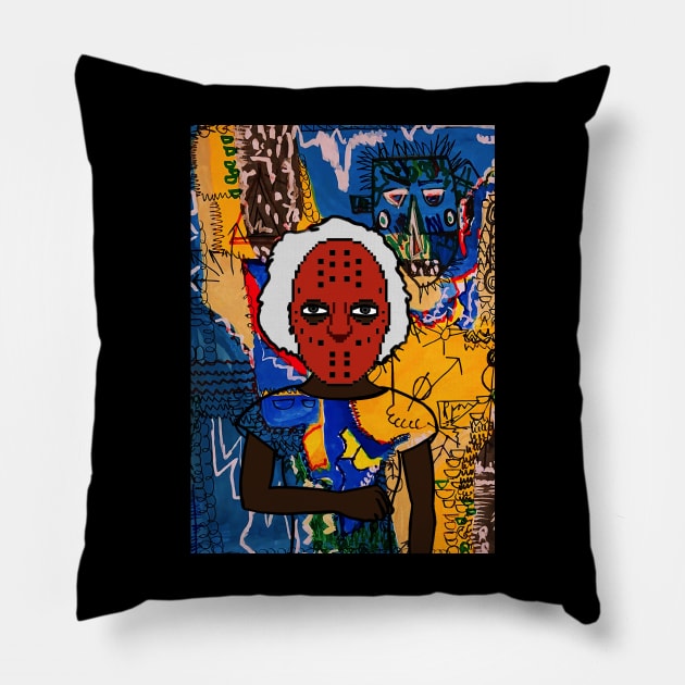 Enlightened Artistry: NFT Character - FemaleMask Benjamin Franklin Edition on TeePublic Pillow by Hashed Art