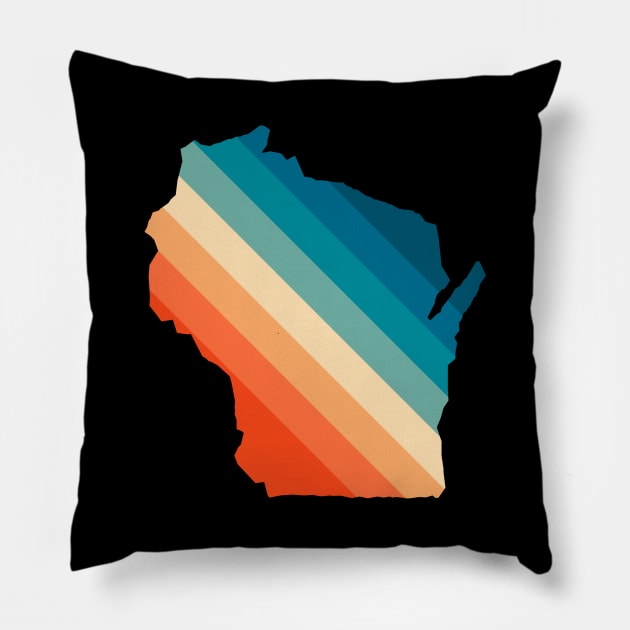 Wisconsin State Retro Map Pillow by n23tees