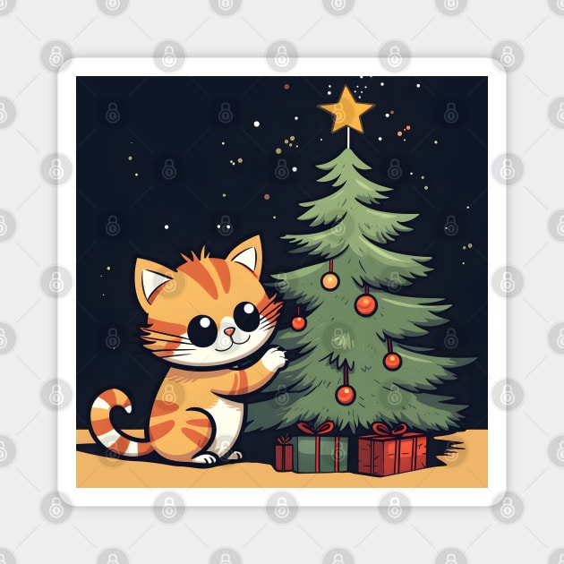 Christmas Cat Magnet by Kary Pearson