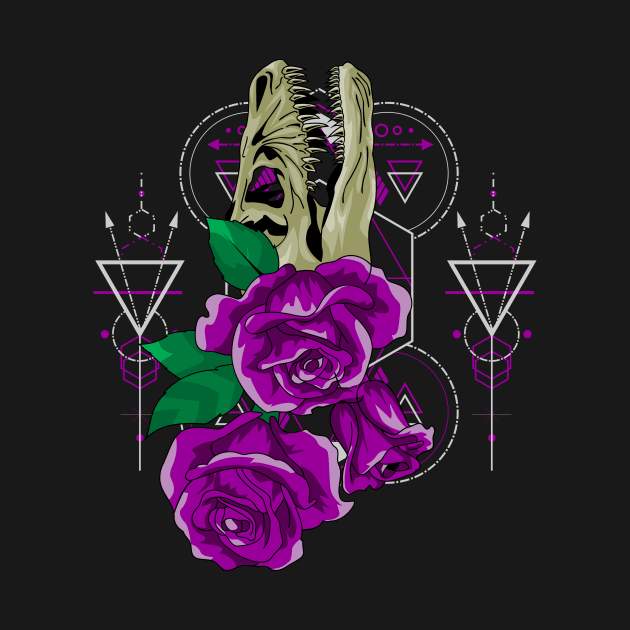 purple rose skull dinosaurs by SHINIGAMII