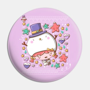 Cute festive snowman bubble head girl in kawaii style Pin