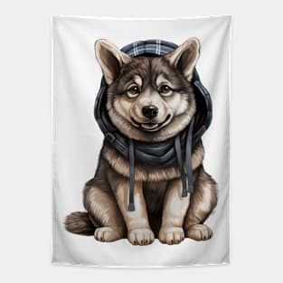 Winter Norwegian Elkhound Dog Tapestry