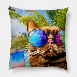 Funny Cat on Beach 675 Pillow