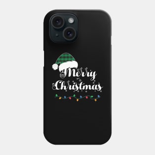 Merry Christmas Lights Santa Hat With Green Plaid Xmas Holiday Phone Case