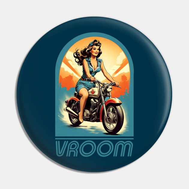 VROOM Biker Girl Graphic Design Pin by TMBTM