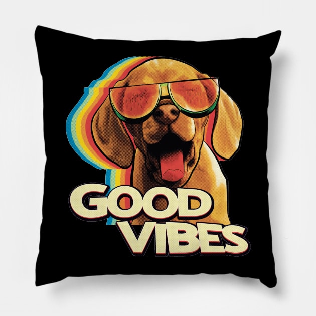 Watermelon Sunglasses Happy Dog Vibes Pillow by yaros