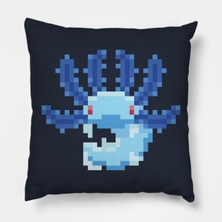 Blue Pixel Axolotl - Cute Retro Animal Design Pillow