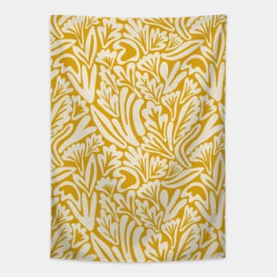 Abstract boho leaf and flower pattern in mustard yellow Tapestry