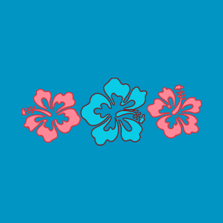 Hibiscus In Pink And Aqua Line Art Design T-Shirt