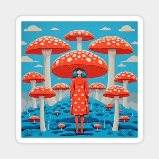 Red and Blue Retro Psychedelic Mushroom Magnet