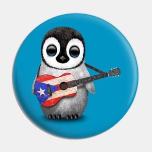 Baby Penguin Playing Puerto Rican Flag Guitar Pin
