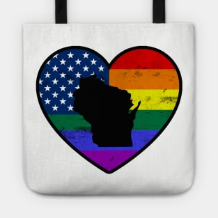 Wisconsin United States Gay Pride Flag Heart Tote