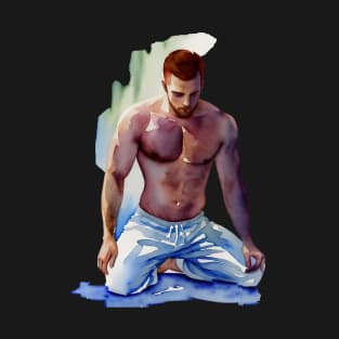 Kneeling topless man, submissive T-Shirt