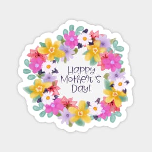 Happy Mother's Day Watercolor Floral Wreath by Cherie(c)2021 Magnet