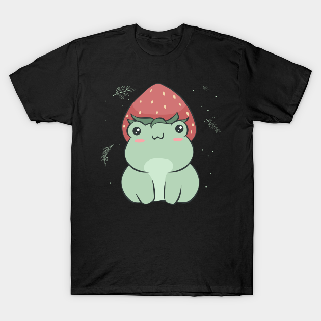 Cottagecore Aesthetic Kawaii Frog Strawberry Hat - Cottagecore - T-Shirt