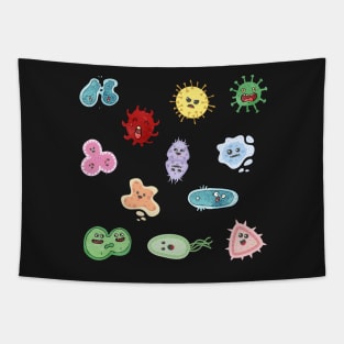 Cute Microbes Bacteria, Virus, Ecoli MicroBiology Seamless Pattern Sticker Pack. Tapestry