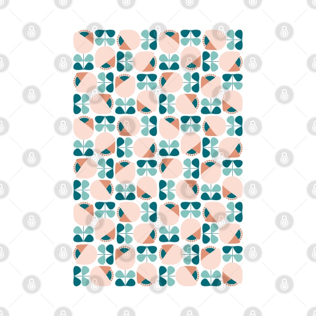 Retro Geometric Floral Pattern Teal, Peach, Dark Salmon by tramasdesign