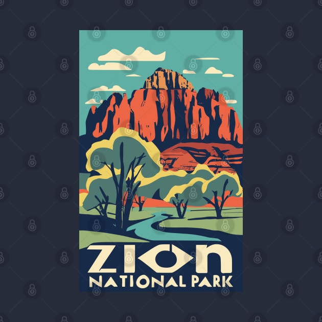 A Vintage Travel Art of the Zion National Park - Utah - US by goodoldvintage