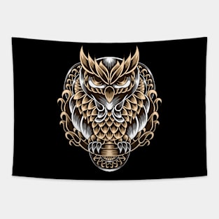 Artwork Illustration Unique Gold Owl With Engraving Tapestry