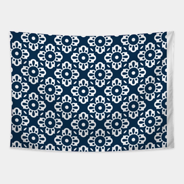 Geometric Flowers - Navy Tapestry by NolkDesign