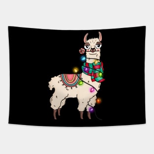 Funny Llama Wrapped in Christmas Lights Llama Lover Xmas Gift Tapestry