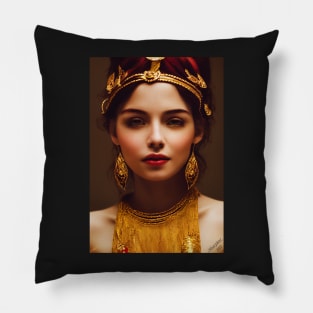 Beautiful Royal Queen Woman Adorned in 24K Gold Pillow