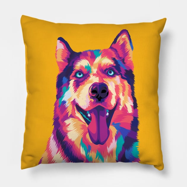 Colorful Pet Husky Dog Pillow by Tupai Art