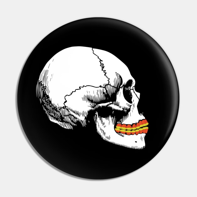 Skull with Candy Corn Teeth Pin by Wright Art
