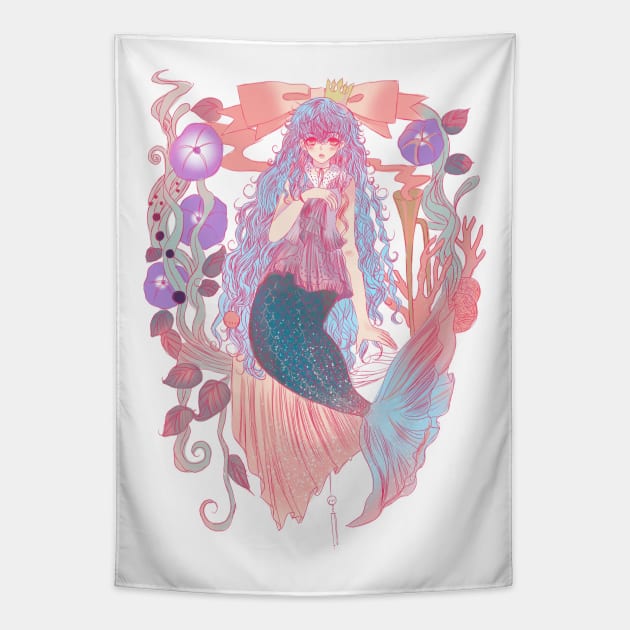 Macaron mermaid cute pastel illustration anime manga style kawaii Tapestry by meisanmui