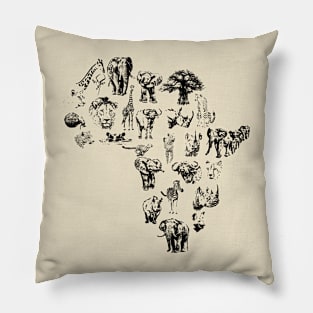 African Animals in Shape of Africa Pillow