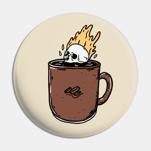 Coffee mug and skull fire Pin