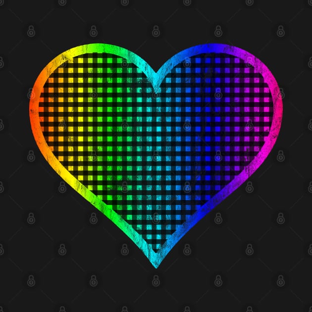 Distressed Rainbow and Black Gingham Heart by bumblefuzzies