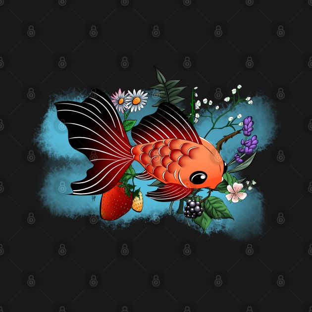 Goldfish and Flower by piefanart