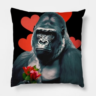 Valentine's Day in 2053 No. 5: Gorilla My Dreams on Valentine's Day on a Dark Background Pillow