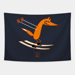 Smart fox with skis Tapestry