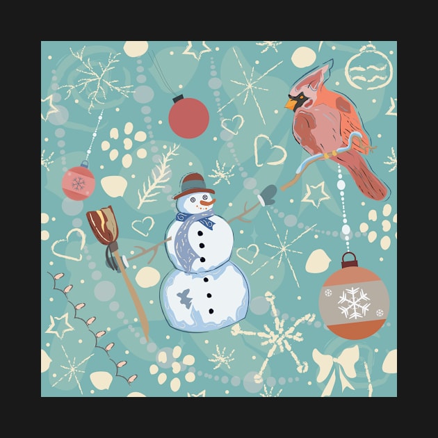 Snowman and Cardinal by Kristina Stellar Scandinavian Land