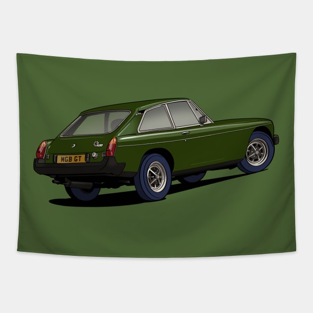 MGB GT V8 classic MG Car in Green Tapestry by Webazoot