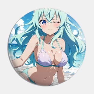 Anime Girl Beach Day Pin