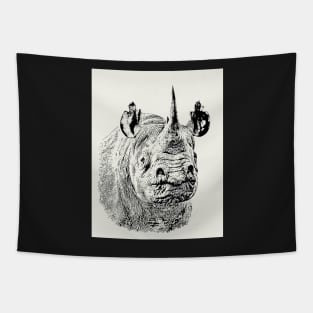 Endangered Black Rhino Portrait | African Wildlife Tapestry