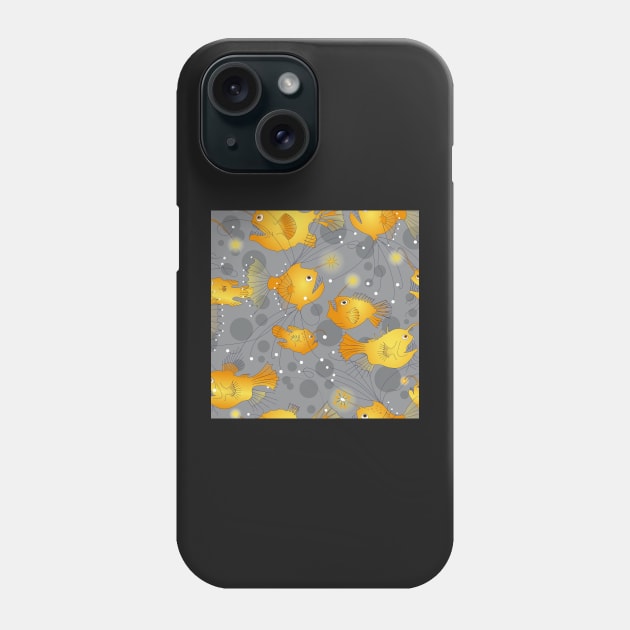 Angler fish - yellow on gray Phone Case by kobyakov