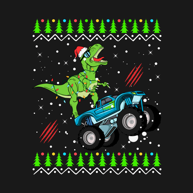 T Rex Monster Trucks Boys and Girls Santa Saurus Christmas Kids Boys Men Ugly Sweater by teespringplus