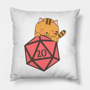 Kawaii Kitten with Polyhedral D20 Dice Pillow